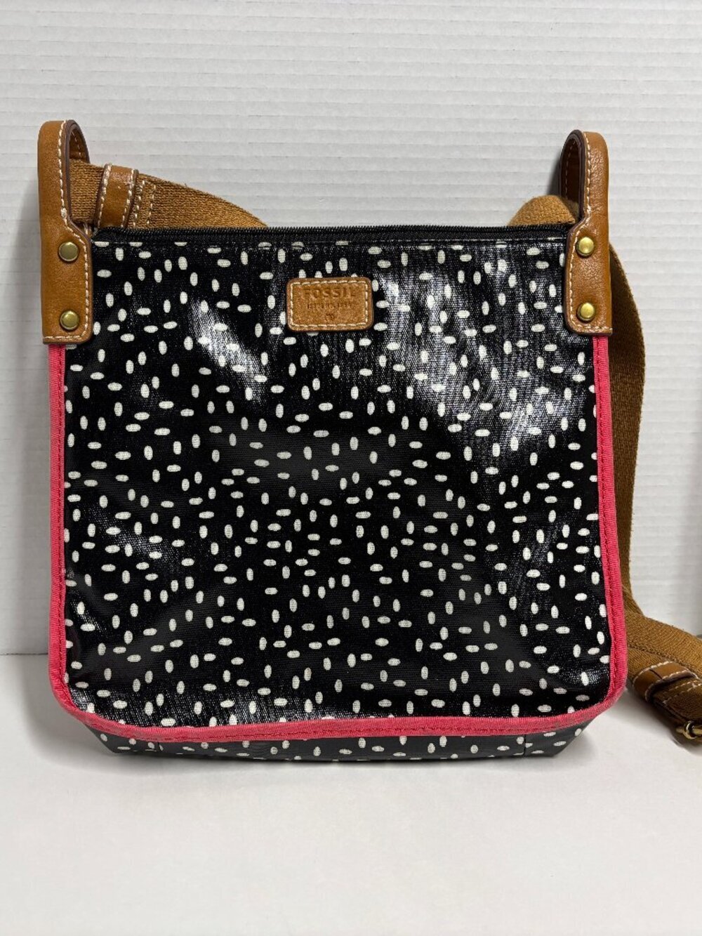 Fossil "Bean Seeds" Coated Canvas Crossbody/Messenger Bag, Black & White